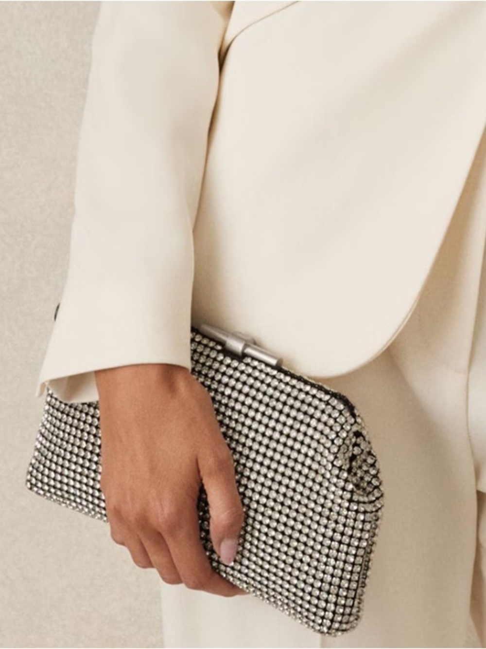 REISS Adaline Embellished Clutch Bag in Silver